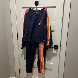 Aviator Nation Navy Track Suit with Neon Stripes